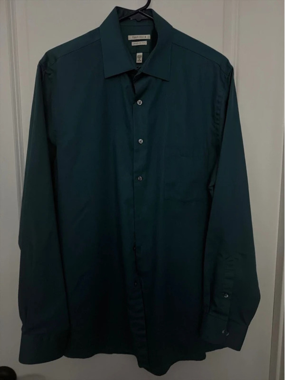Van Heusen Men’s Dress Shirt 16 34/35 Green Teal Regular Fit Wrinkle Free